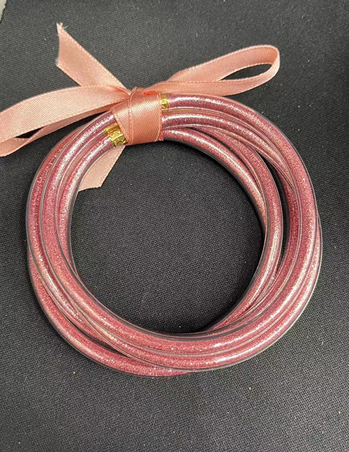 Fashion Dark Pink Plastic Gold Powder Silicone Round Bracelet Set