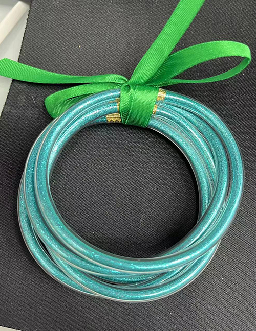 Fashion Blue-green Plastic Gold Powder Silicone Round Bracelet Set