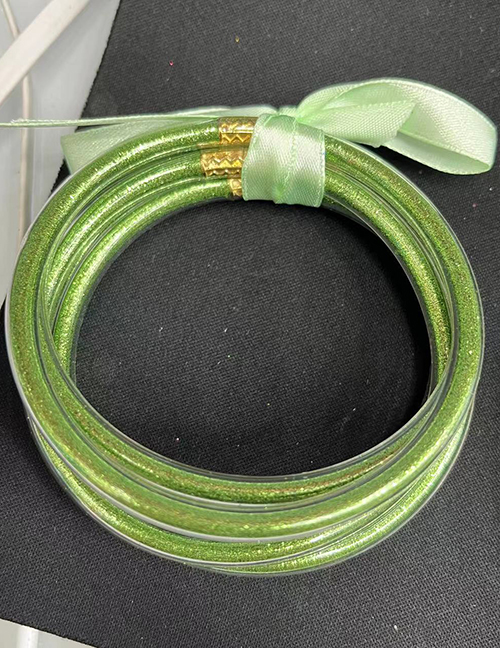 Fashion Light Green Plastic Gold Powder Silicone Round Bracelet Set