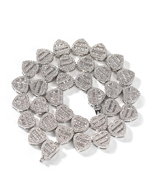Fashion Silver White Zirconium 16inch Copper Inlaid Zirconia Heart Necklace