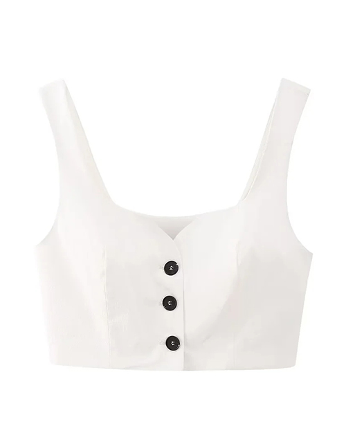 Fashion White Woven Breasted Sweetheart Neck Tank Top