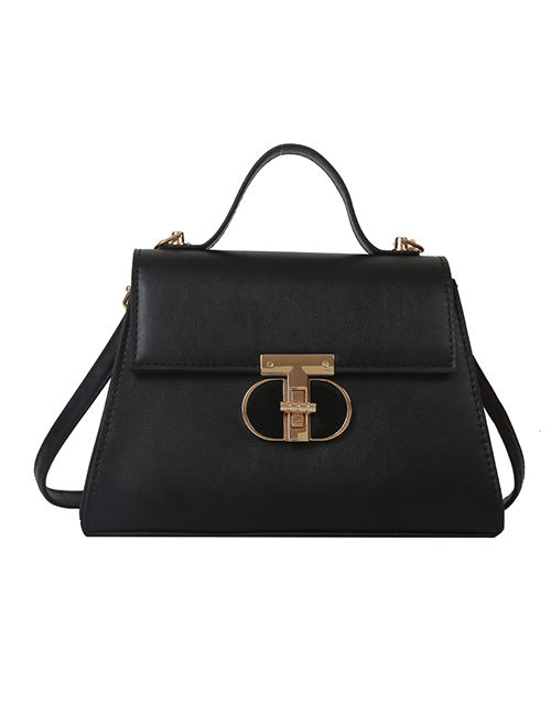 Fashion Black Pu Lock Flap Crossbody Bag