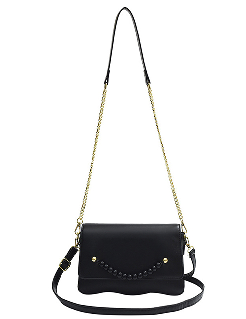 Fashion Black Pu Pearl Flap Crossbody Bag