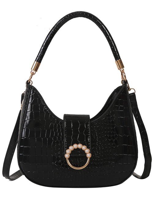 Fashion Black Pu Crocodile Pattern Large Capacity Messenger Bag