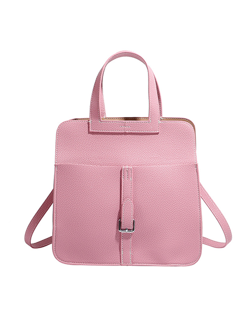 Fashion Pink Pu Lychee Pattern Horseshoe Buckle Messenger Bag