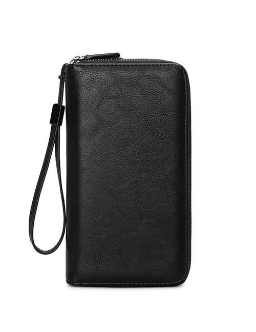 Fashion Black Pu Leather Multifunctional Large Capacity Double Elongated Wallet