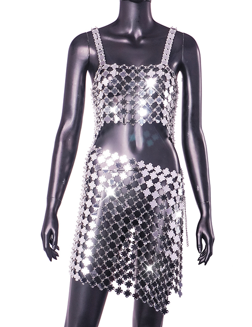 Fashion Silver Acrylic Sequined Tank Skirt Set