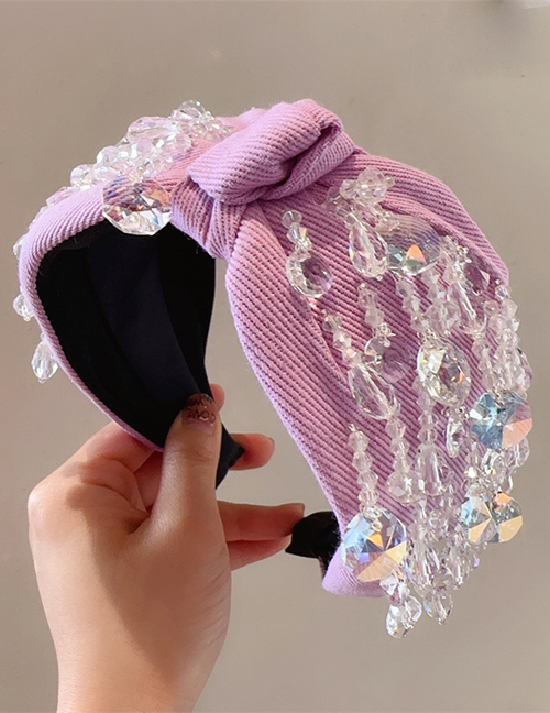 Fashion Light Purple Crystal Tassel Cross Knotted Headband
