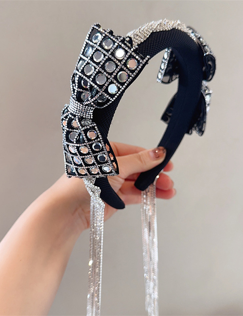 Fashion Black Geometric Diamond Tassel Bow Headband