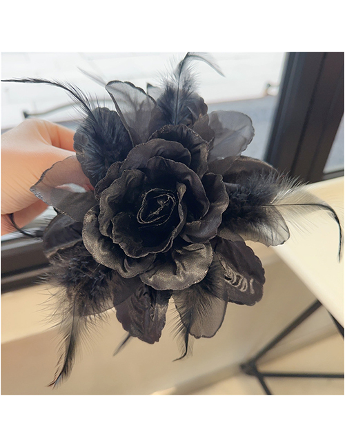 Fashion Black Uphostered Feather Flower Scatch