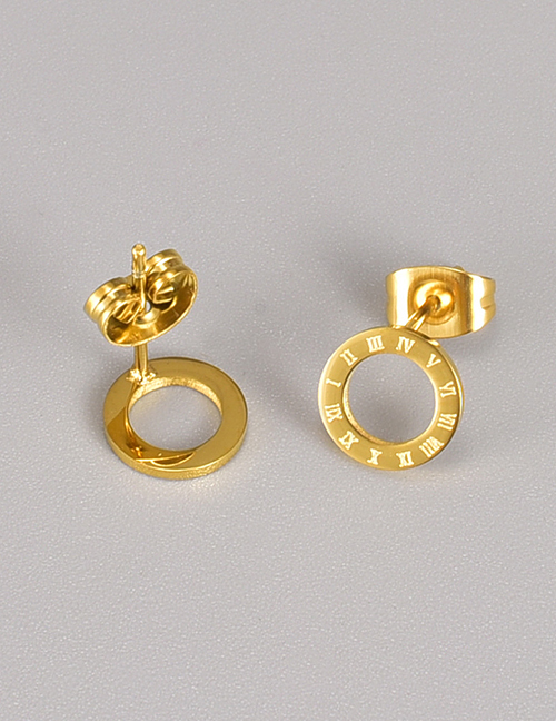 Fashion Gold Titanium Steel Hollow Round Stud Earrings