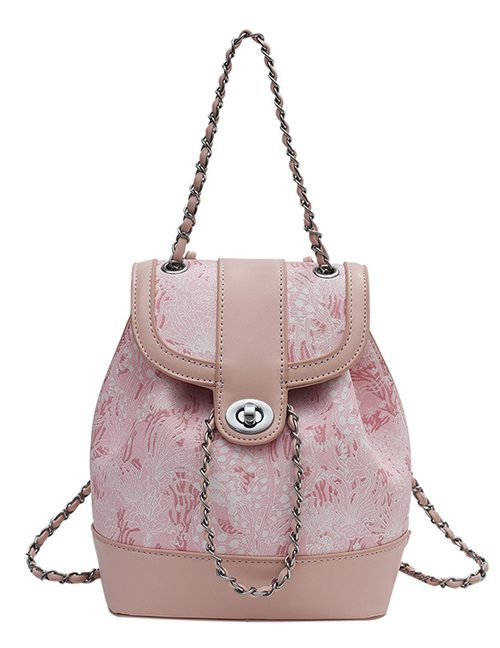 Fashion Pink Pu Printing Large Capacity Backpack