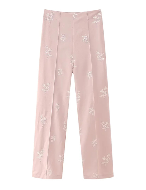 Fashion Pink Woven Embroidered Straight-leg Trousers