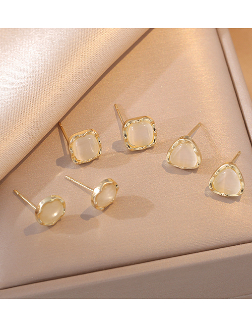 Fashion Gold Cat's Eye Square Heart Round Earrings Set In Copper