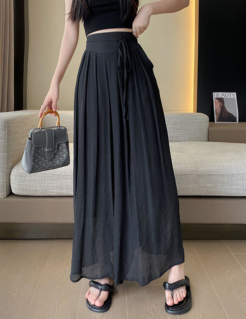 Fashion Black (hakama) High Waist Tie Pleated Culottes