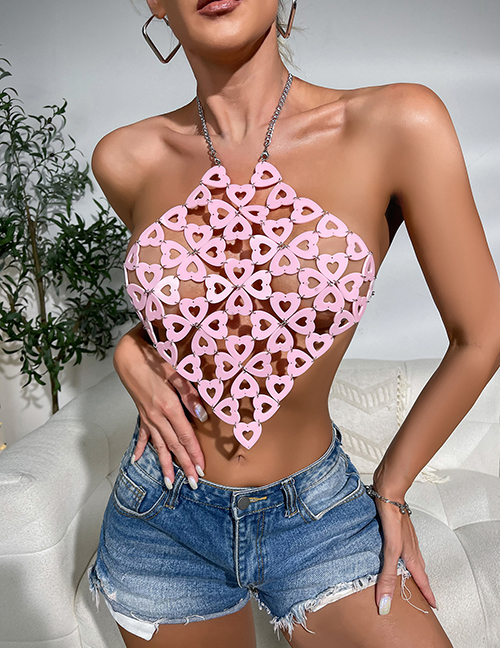 Fashion Pink Acrylic Heart Sequin Halter Tank Top