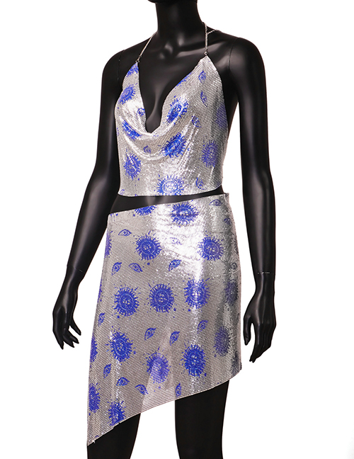 Fashion Sun Print Metallic V-neck Strappy Skirt Set