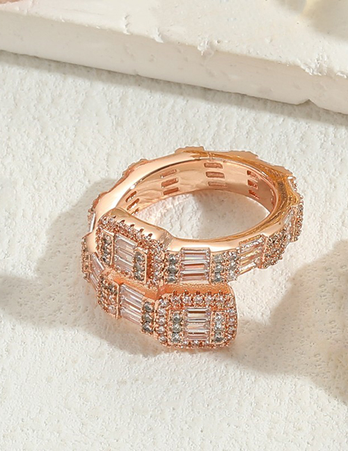 Fashion Square Rose Gold Gold Plated Copper Set Zirconia Square Open Ring