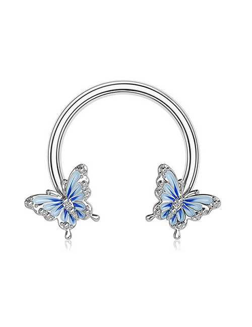 Fashion Horseshoe Ring Titanium Steel Diamond-studded Butterfly Piercing Horseshoe Ring