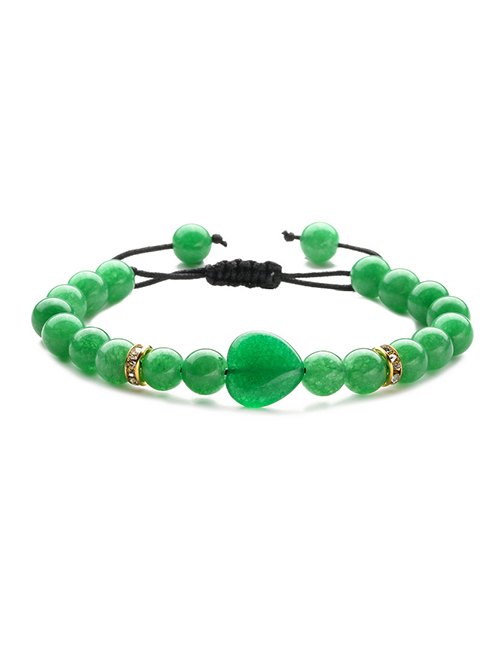 Fashion Green Jade Weave Geometric Agate Beaded Heart Bracelet