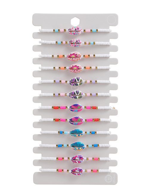Fashion Color Multicolored Printed Shell Fimo Woven Bracelet Set