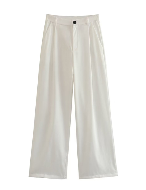 Fashion White Casual Pants Polyester Micro-pleated Straight-leg Trousers
