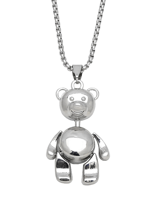 Fashion Silver Titanium Bear Necklace