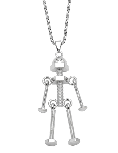 Fashion Silver Stainless Steel Screw Robot Necklace