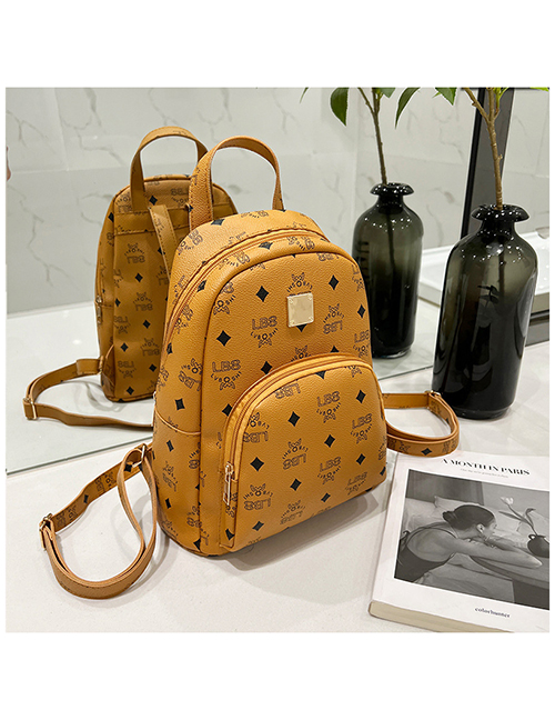 Fashion Brown Pu Printing Large Capacity Backpack