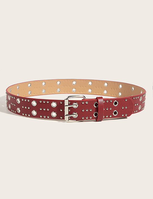 Fashion 3.8cm Double Buttonhole + Small Bead (red) Metal Double Breasted Wide Belt