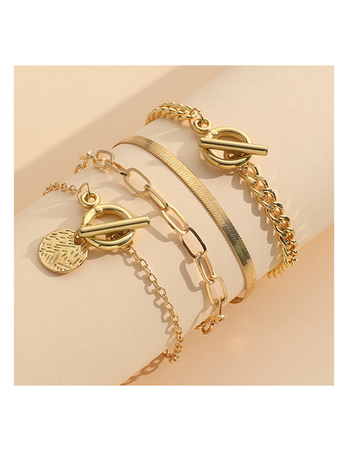 Fashion Gold Alloy Geometric Snake Bone Chain Round Plate Chain Bracelet Set