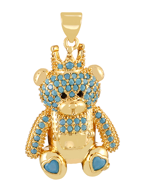 Fashion Lake Blue Copper Inlaid Zircon Bear Crown Pendant Accessory
