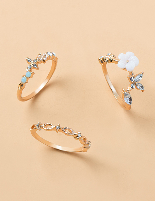 Fashion Gold Alloy Diamond Flower Geometric Ring Set