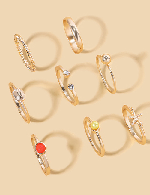 Fashion Gold Alloy Diamond Starfish Geometric Ring Set