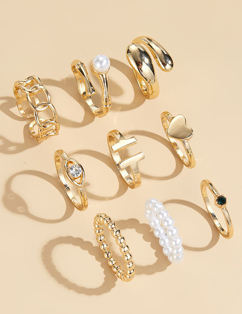 Fashion Gold Alloy Heart Eye Pearl Ring Set
