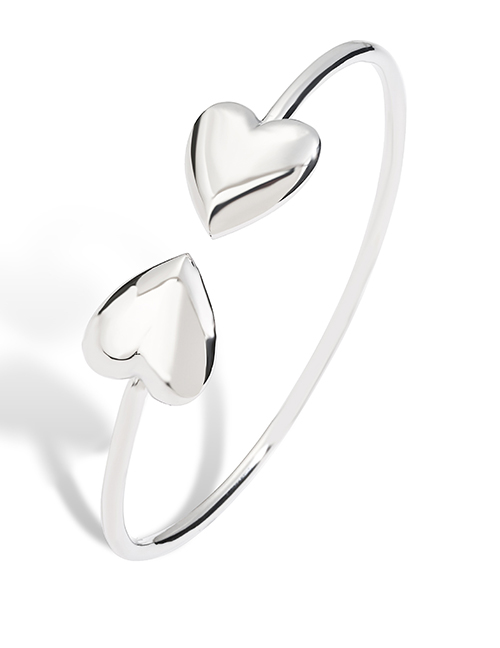 Fashion Platinum Gold Plated Copper Glossy Double Heart Bracelet