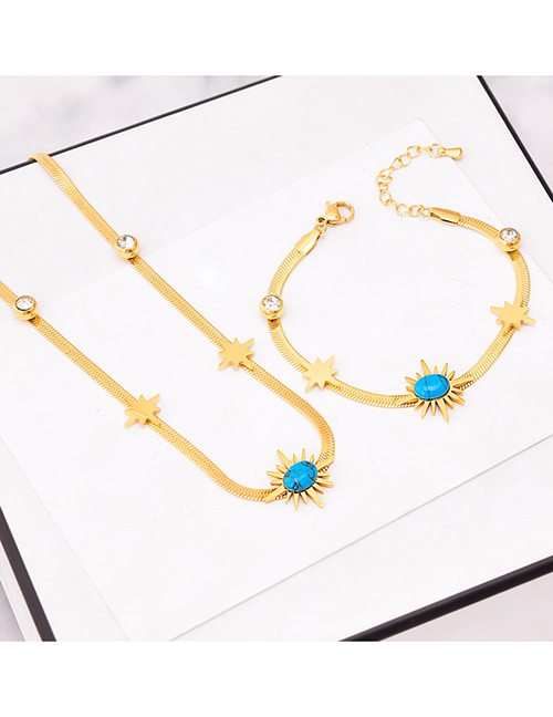 Fashion Necklace+bracelet Titanium Steel Blue Pine Star Snake Bone Chain Necklace Bracelet Set