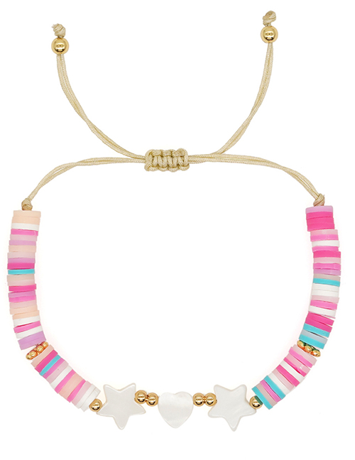 Fashion 2# Multicolored Clay Beaded Heart Pentagram Bracelet