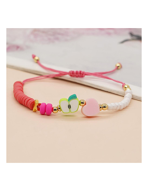 Fashion Pink Soft Clay Mosaic Rice Bead Heart Apple Bracelet