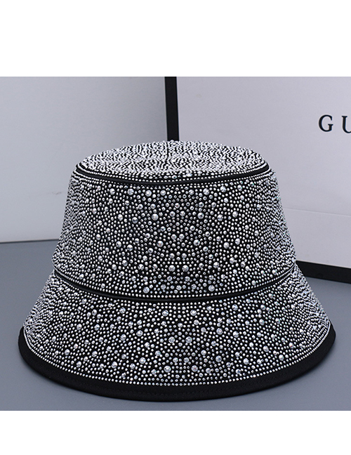 Fashion Light Luxury White Diamond Fisherman Hat - White Diamond Polyester Geometric Diamond Bucket Hat
