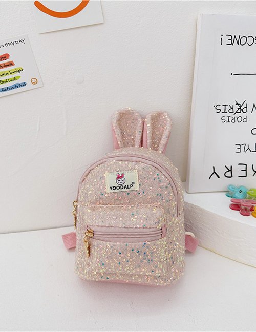 Fashion Light Pink Polyester Sequined Cartoon Rabbit Kids Backpack