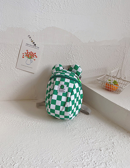 Fashion Green Nylon Plaid Patch Large Capacity Children's Backpack