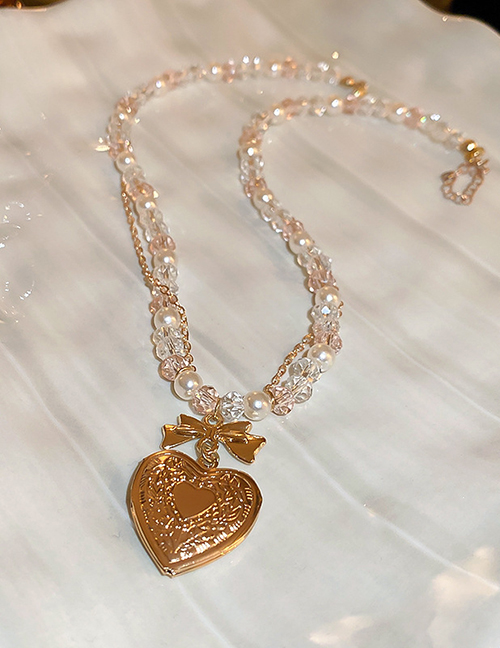 Fashion 8#necklace-golden Heart Bowknot Alloy Geometric Heart Bow Necklace