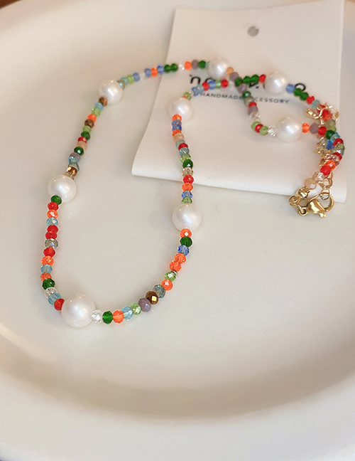 Fashion 9# Necklace - Color Pearl Multicolored Crystal Pearl Beaded Necklace
