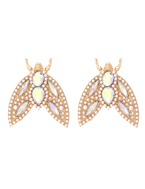 Fashion Gold Alloy Diamond Insect Stud Earrings