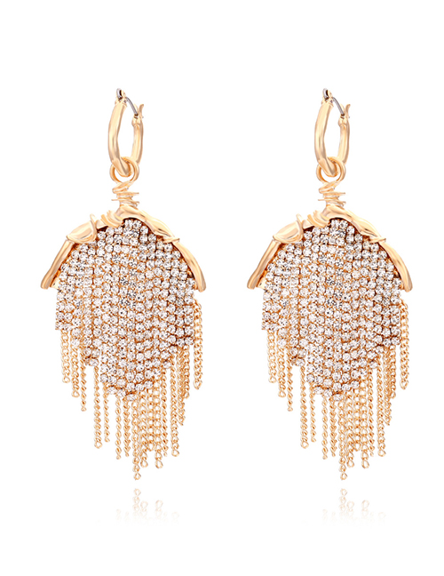 Fashion Gold Rhinestone Tassel Hoop Earrings