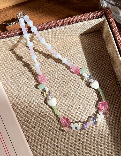 Fashion 19# Resin Geometric Beaded Flower Heart Necklace