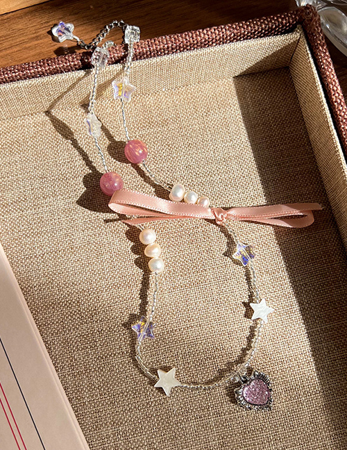 Fashion 20# Resin Geometric Beaded Star Bow Heart Necklace