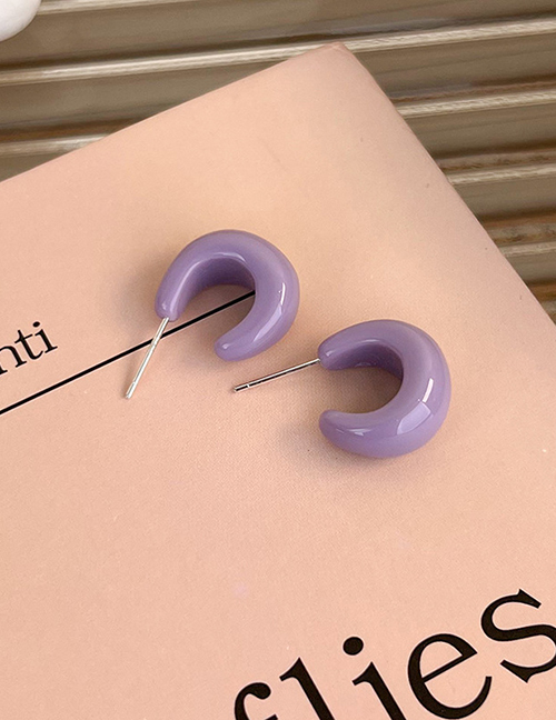 Fashion B Purple Resin C-shaped Earrings
