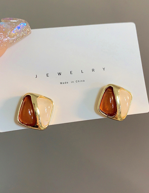 Fashion Pair Of Brown Earrings Alloy Colorblock Square Stud Earrings